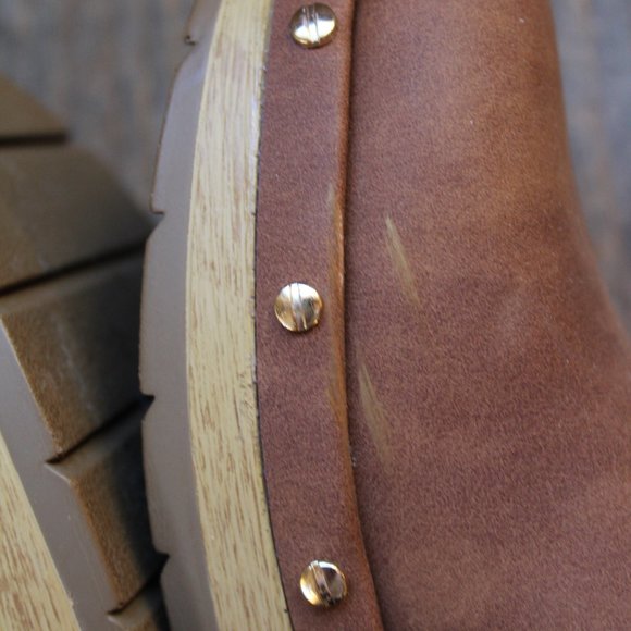 SALE! Dr. Scholl's Faux Wooden Bottom Classic Clogs Honey & Gold size 9 M NWT's - Picture 9 of 13